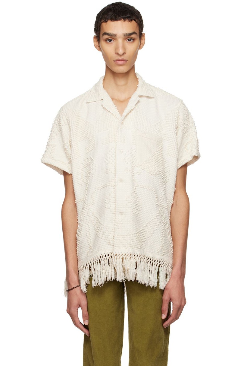 BODE ボーディー CANDLEWICK SS SHIRT キャンドルウィックショートスリーブシャツ  ホワイト M/L Bode White Candlewick Shirt | Garmentory