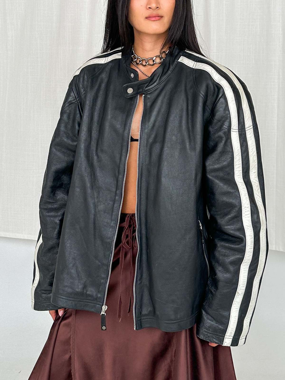 Moto Leather Jacket - White Stripe | Garmentory