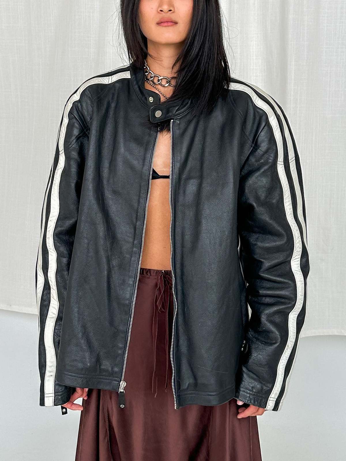 Moto Leather Jacket - White Stripe | Garmentory
