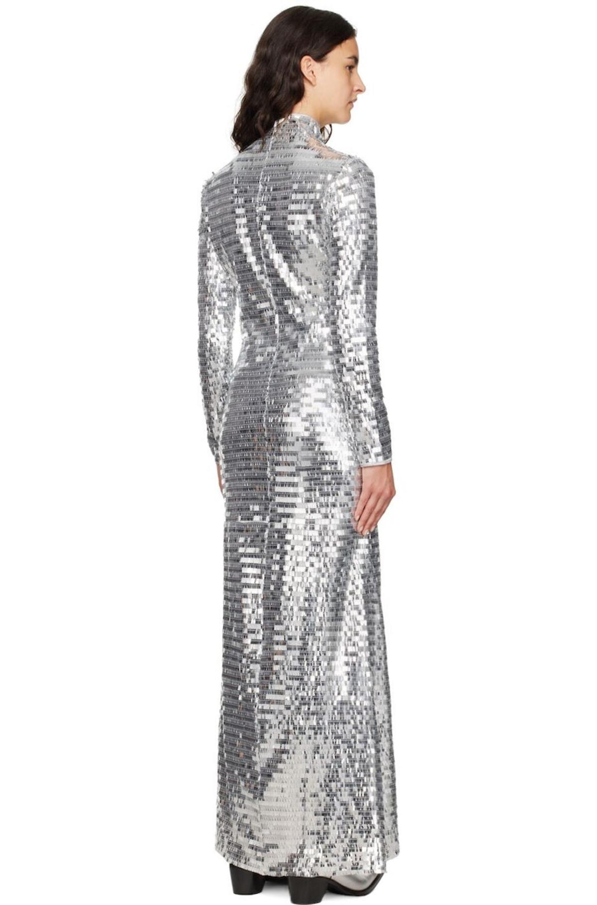 chinese dress ladies Shimmering Silver Maxi Dress Silver / S