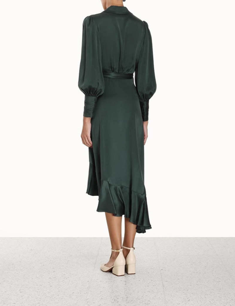 Zimmermann Silk Wrap Midi Dress - Dark Green | Garmentory