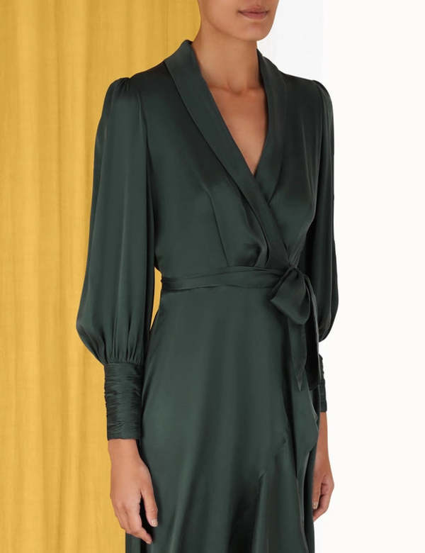 green emerald velvet dress Jelyn Satin Midi Dress main image 1