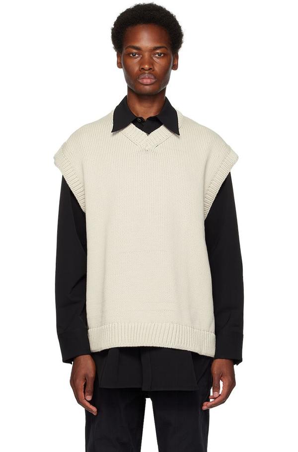 Studio Nicholson V-Neck Vest - Beige | Garmentory