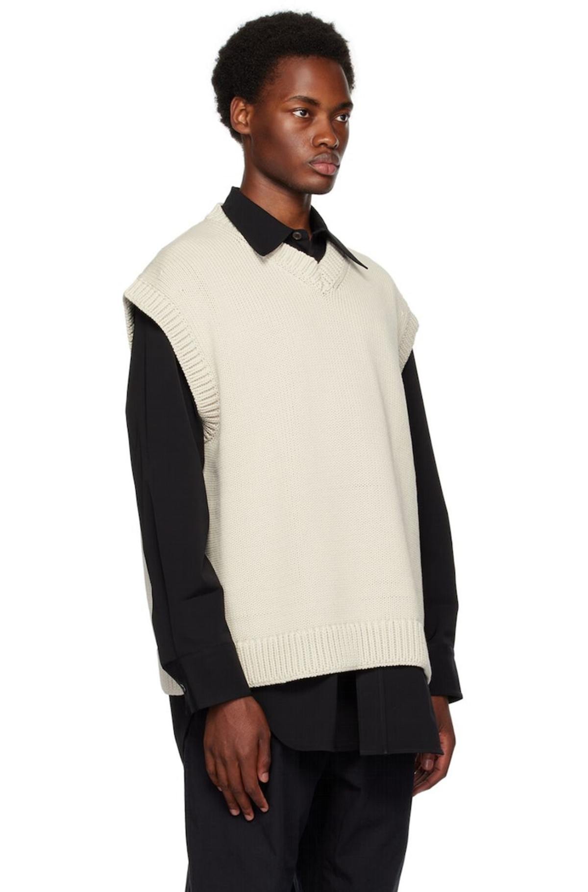 Studio Nicholson V-Neck Vest - Beige | Garmentory