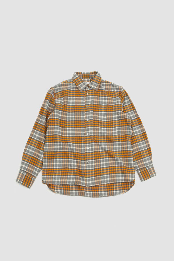 Universal Works Square Pocket Shirt - Plaid Grey/Orange