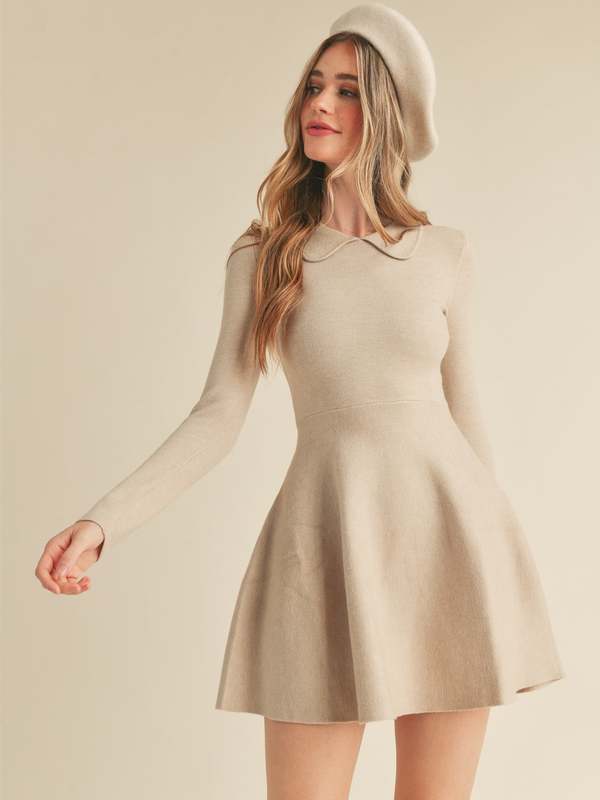 Mable Aiden Flare Knit Dress - Light Mocha | Garmentory
