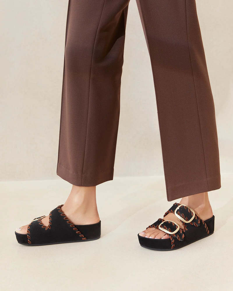 【Anyone more】Theo black banding sandals Theo - Senso