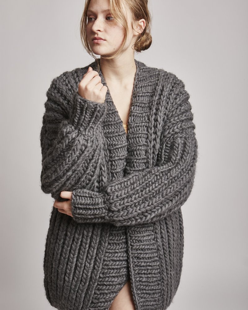 Love Mr Mittens Dark Grey Chunky Knit Cardigan I Love Mr Mittens