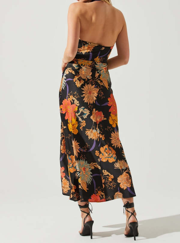 ASTR The Label Halter Marissa Dress - Black Floral