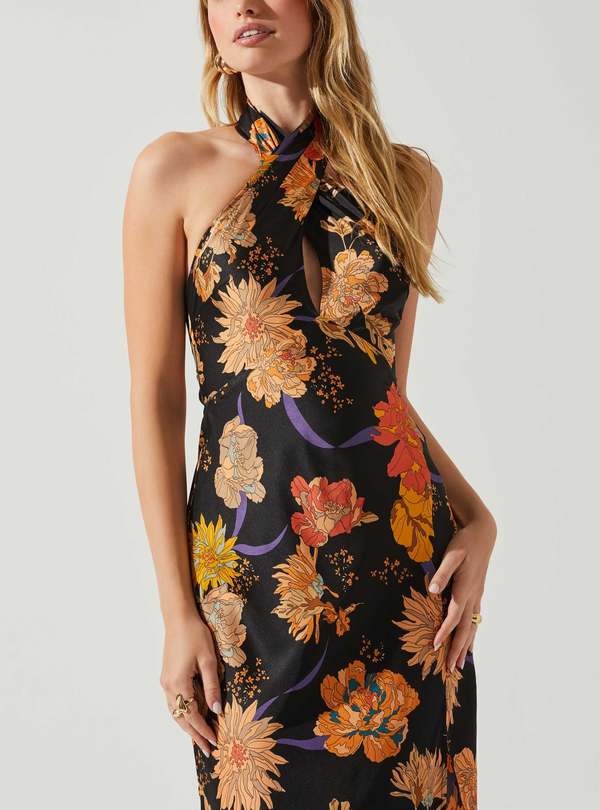 halter hawaiian print dress Akupu Orchid Hawaiian Rayon Dress main image 1