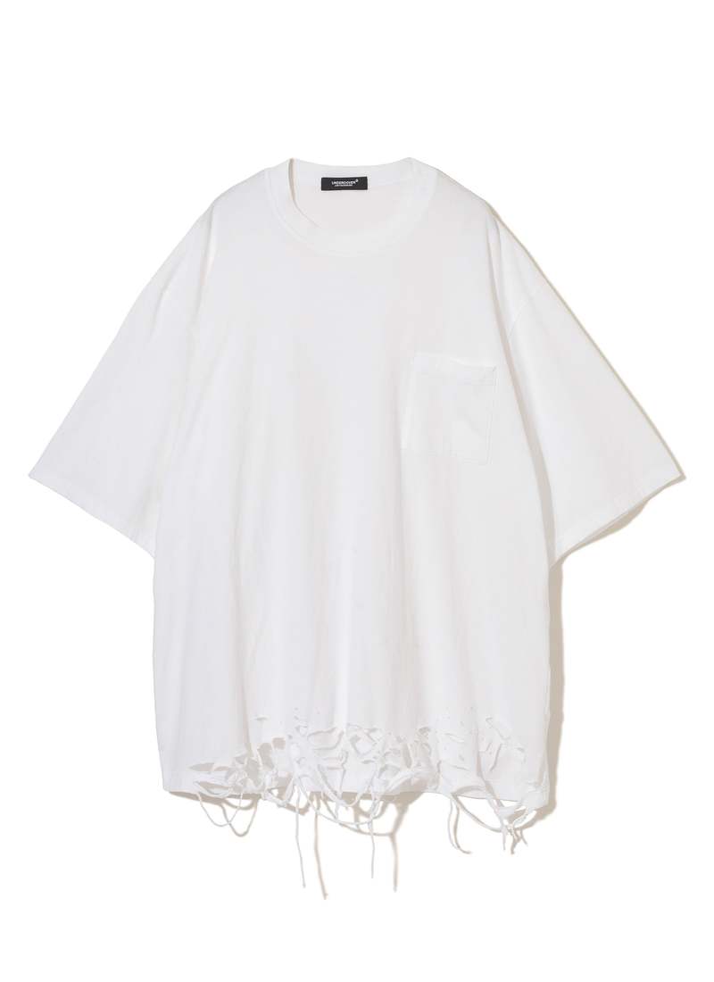Undercover S S CREW NECK DAMAGED HEM T SHIRT - WHITE