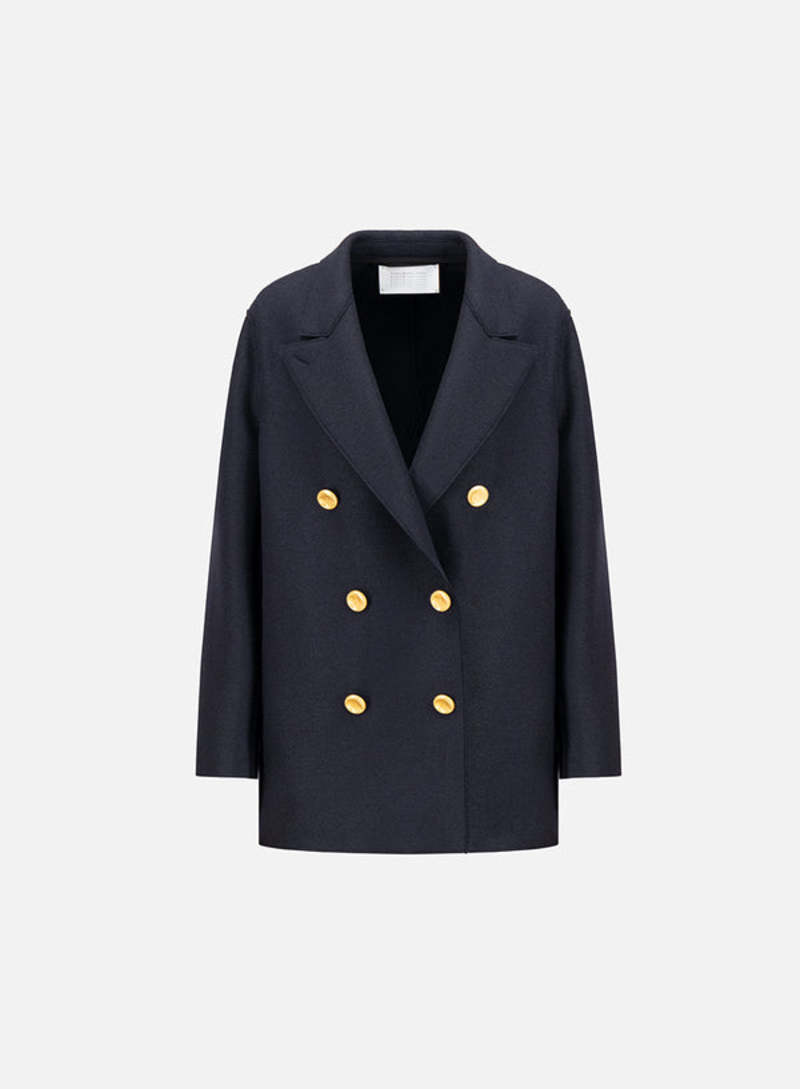 コート Harris Wharf London DOUBLE BREASTED GOLDEN BUTTONS COAT Harris Wharf Military Coat Gold Buttons in Navy Blue at Sue