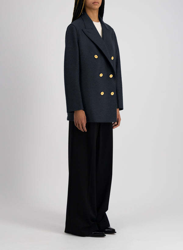 Harris Wharf London Pressed Wool Slouchy Peacoat - Navy