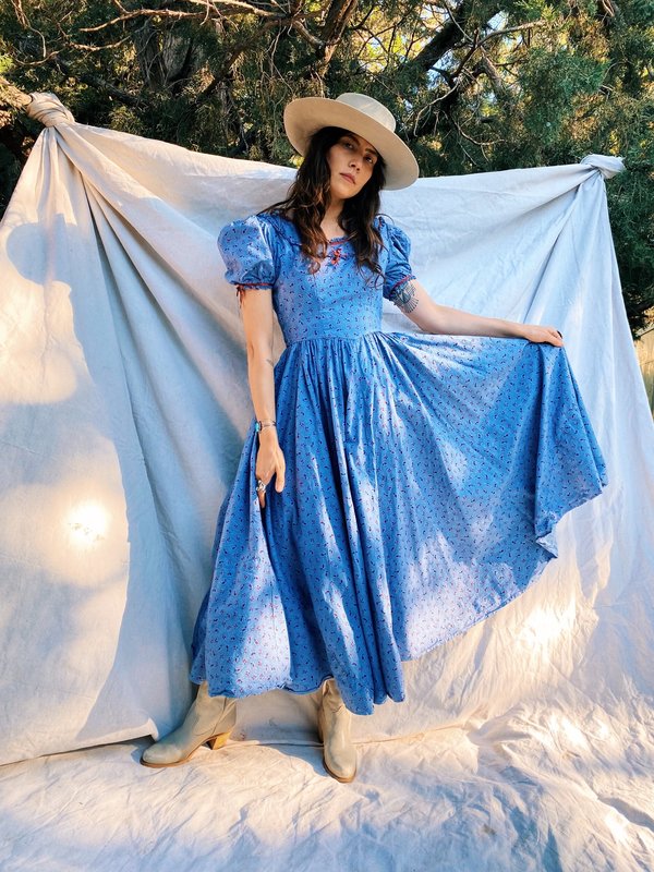 Natural Dye Vintage 1960 CALICO PRAIRIE DRESS XS-S - INDIGO | Garmentory