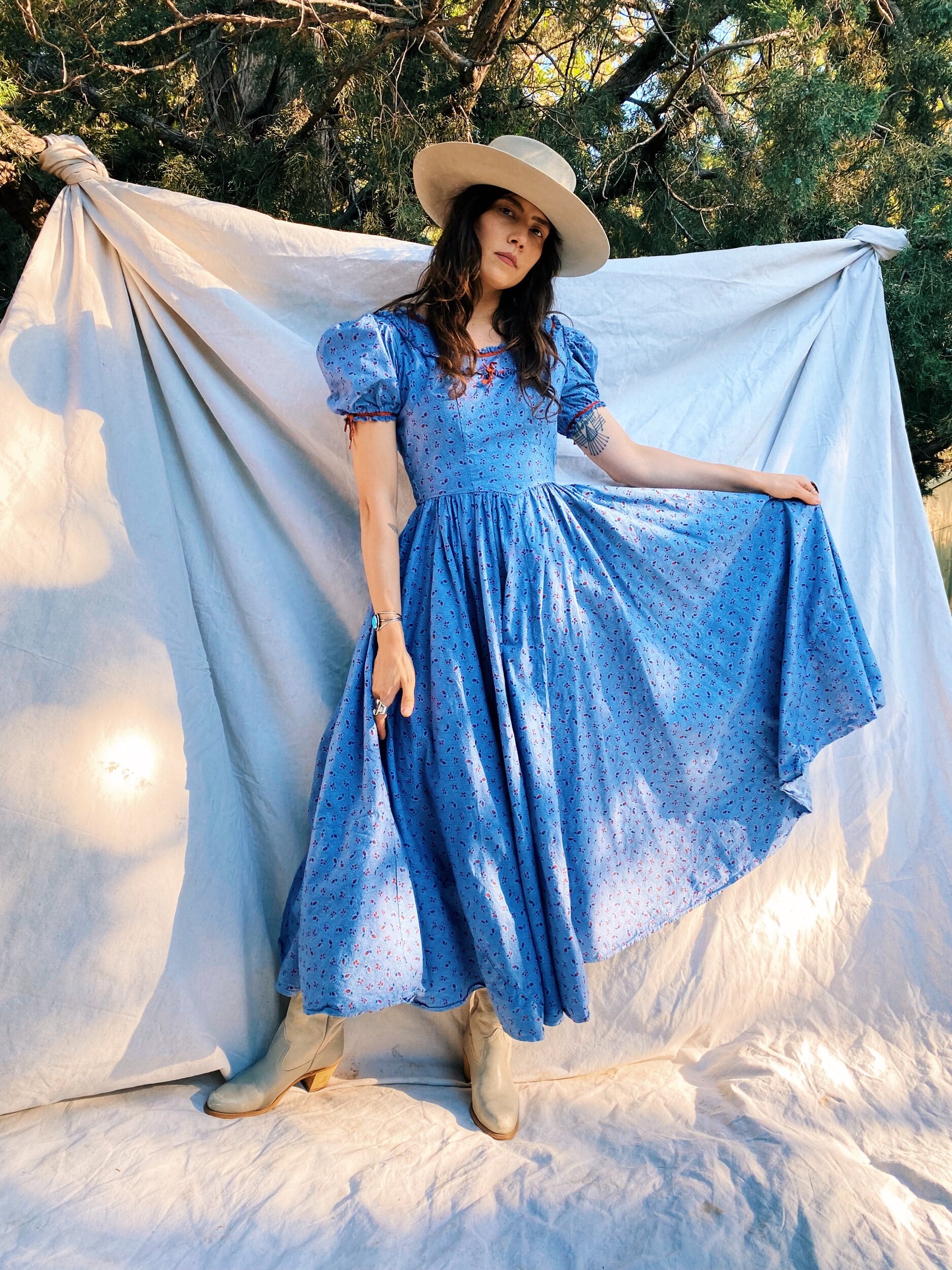 Natural Dye Vintage 1960 CALICO PRAIRIE DRESS XS-S - INDIGO | Garmentory