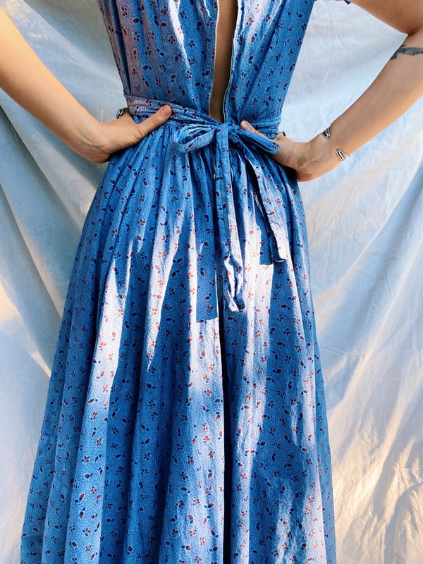Natural Dye Vintage 1960 CALICO PRAIRIE DRESS XS-S - INDIGO | Garmentory