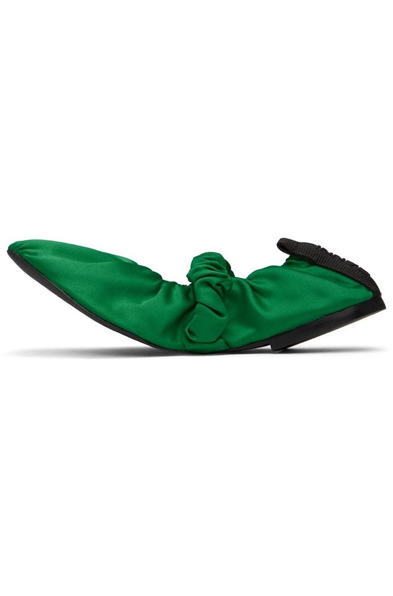 Ganni Scrunchie Ballerina Flats - Kelly Green | Garmentory