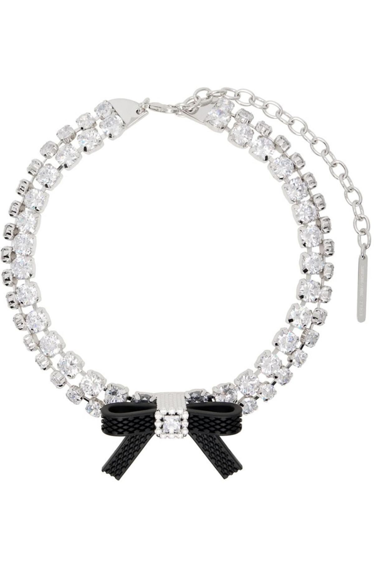 Shushu/Tong Silver & Black YVMIN Edition Rubber Bow Crystal Chain 