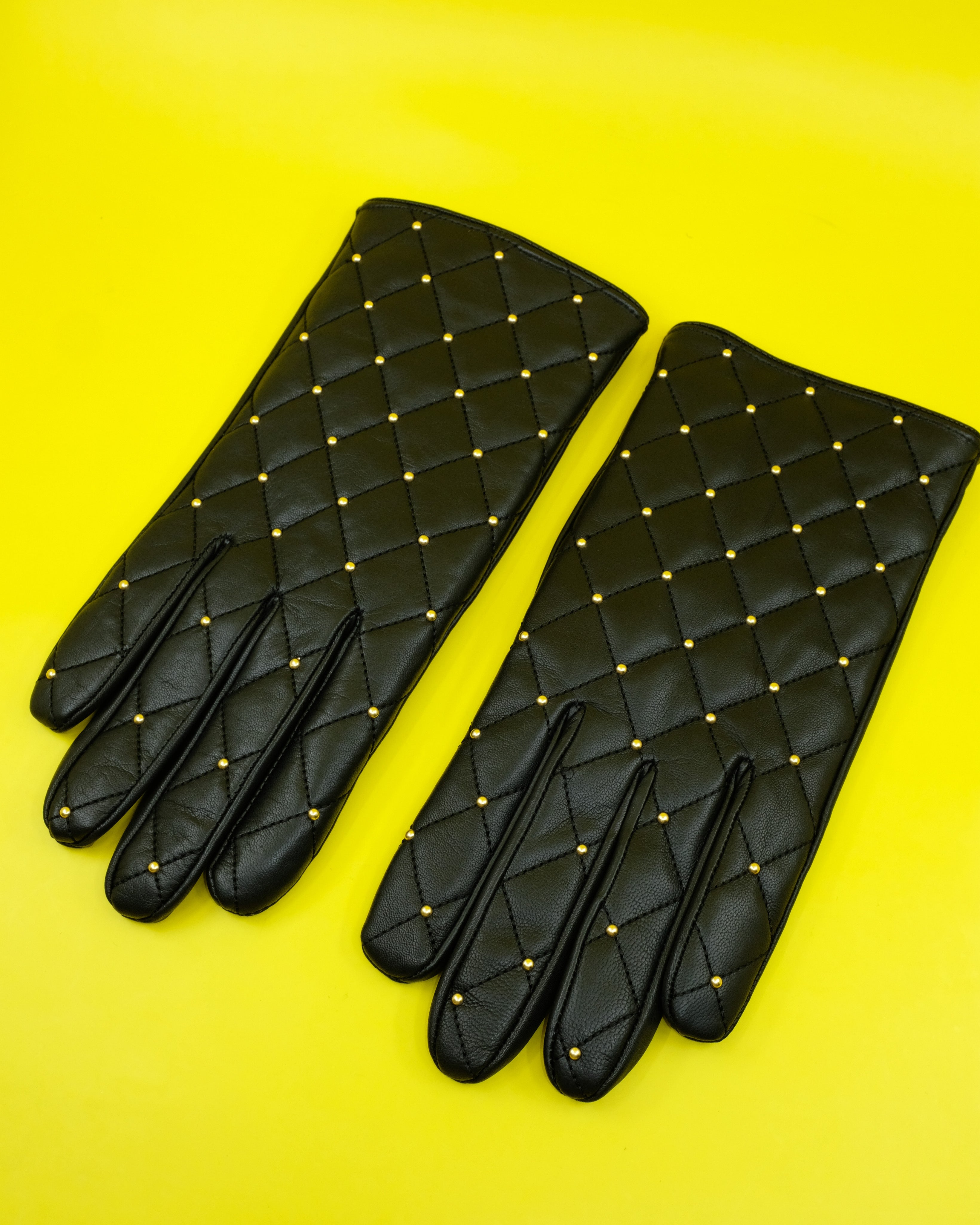 小物 ERNEST W.BAKER GOLDSTUDDEDQUILTEDGLOVES Black-Lamb-Leather-W--Gold-