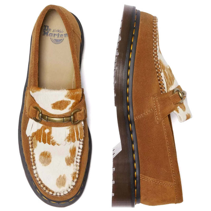 NEW ADRIAN SNAFFLE PECAN BROWN JERSEY COW PRINT KILTIE HAIR-ON LOAFERS Dr. Martens Adrian Snaffle Hair-On Cow Print Kiltie Loafers  main image 2