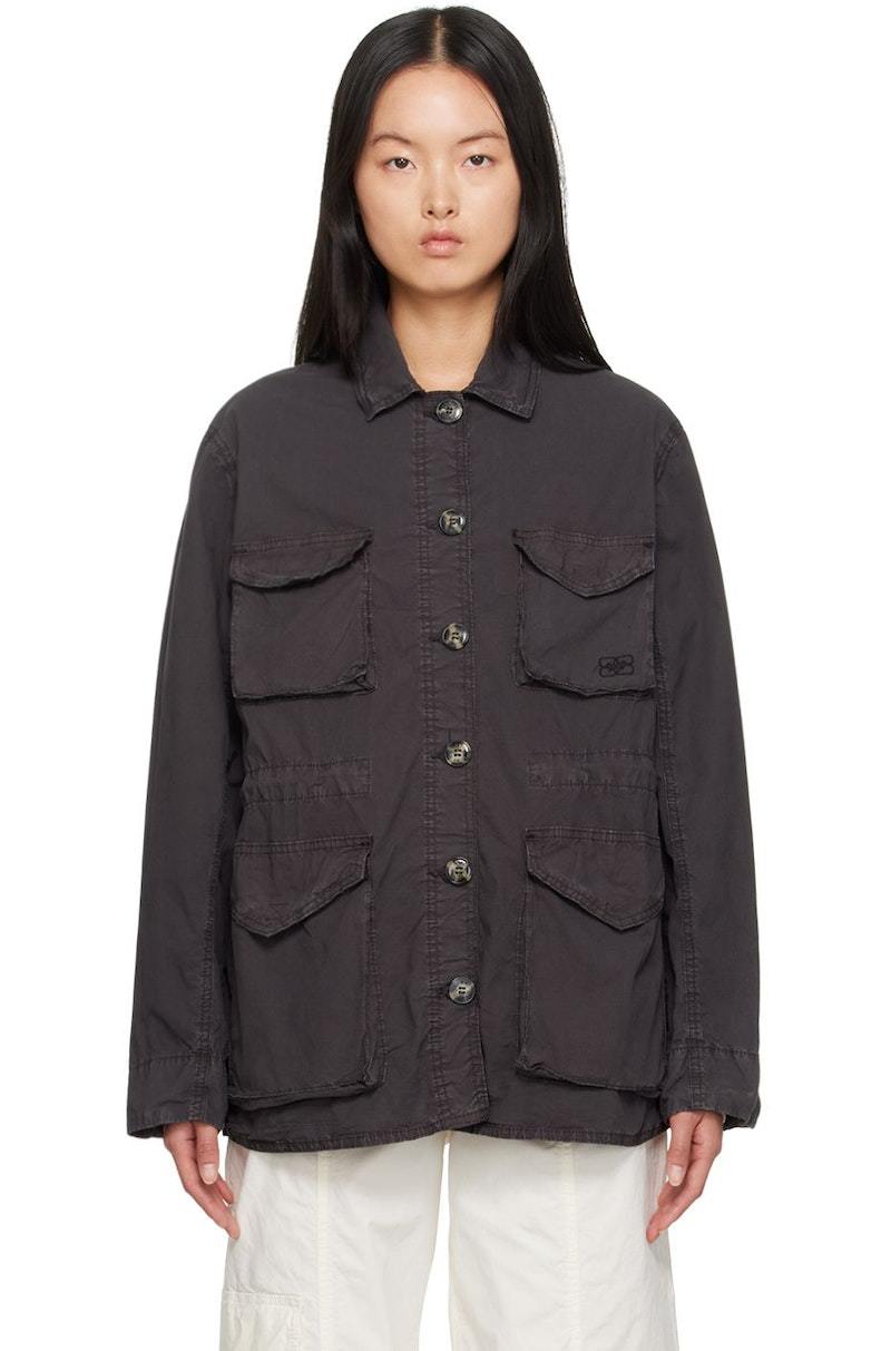 ジャケット GANNI Woman Jacket Grey T4358 252 GANNI Gray Flap Pocket Jacket | Garmentory