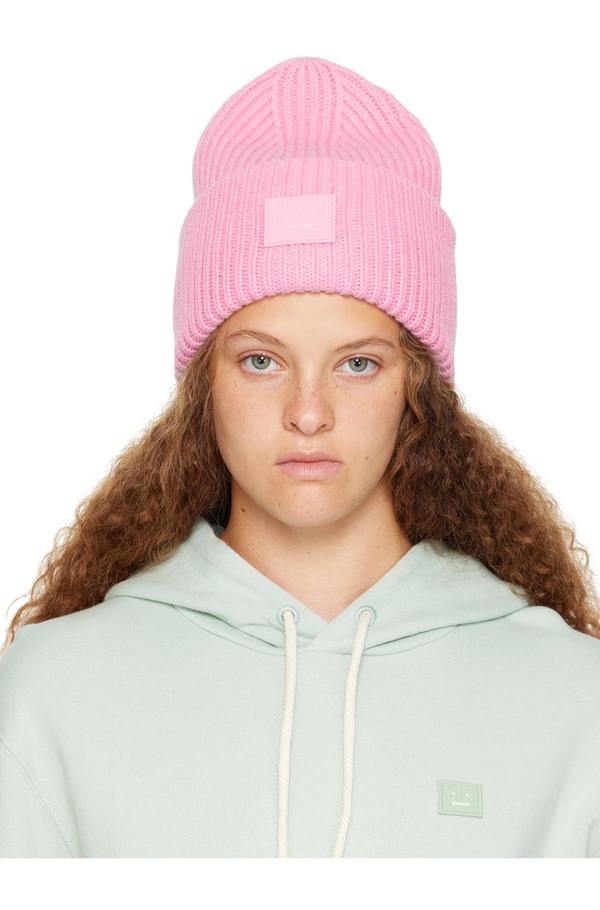 Acne Studios Pink Large Logo Beanie | Garmentory display picture 1