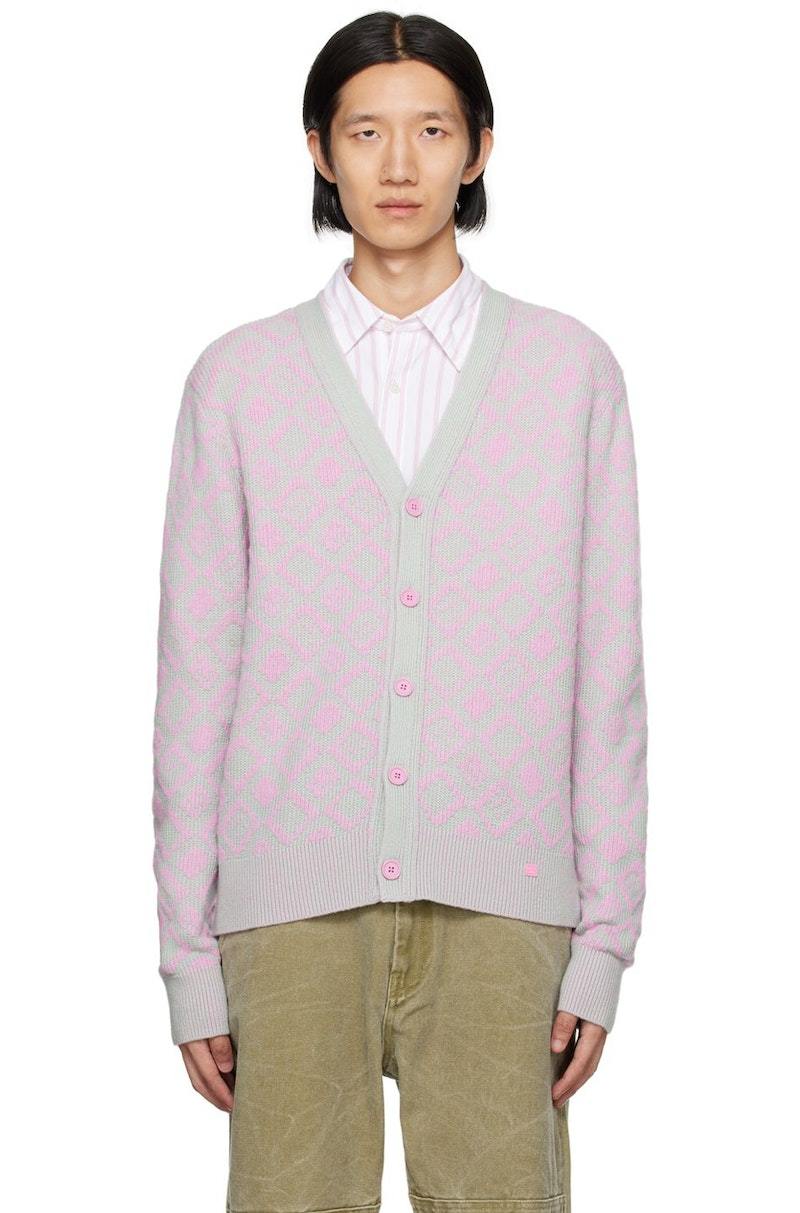 Acne Studios Pink & Green Jacquard Cardigan | Garmentory