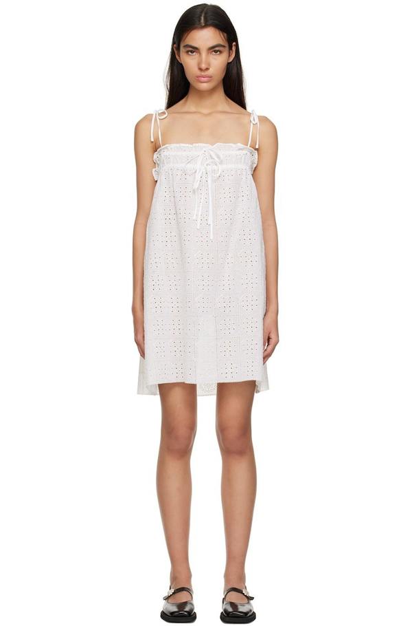 knee length dresses for ladies Ganni White Cotton Poplin String Midi Dress main image 0
