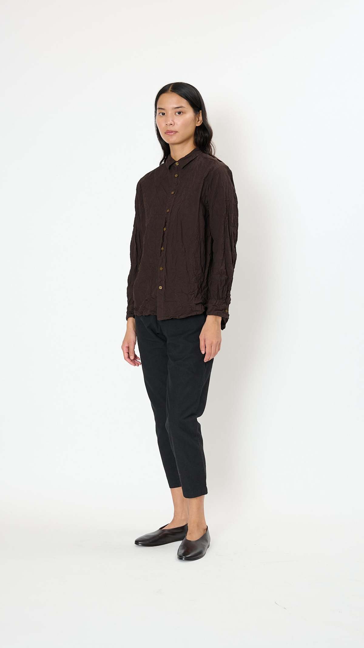 Brown Crinkle Jersey Shirt