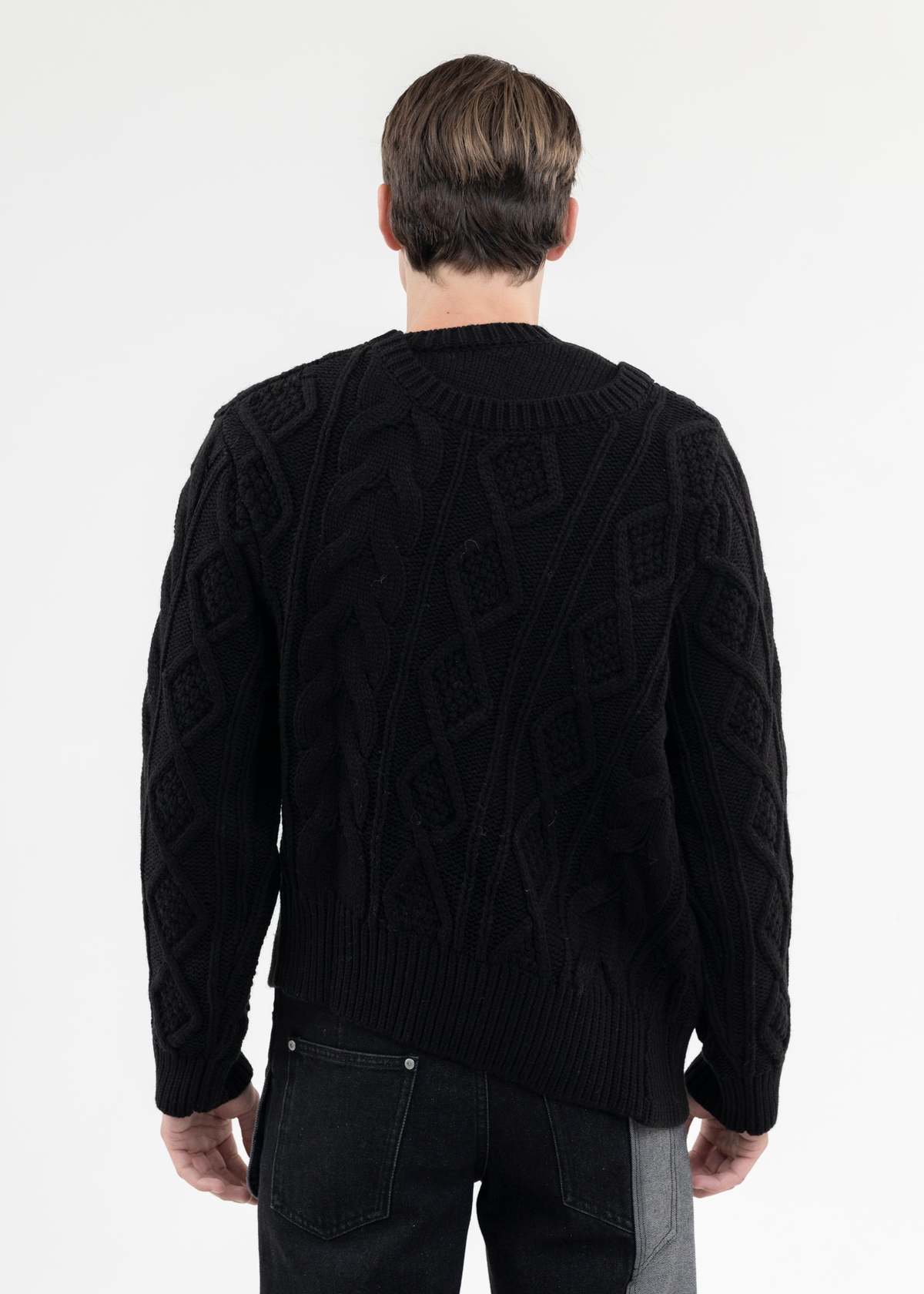 Feng Chen Wang Double-collar Cable Knit Jumper - Black | Garmentory