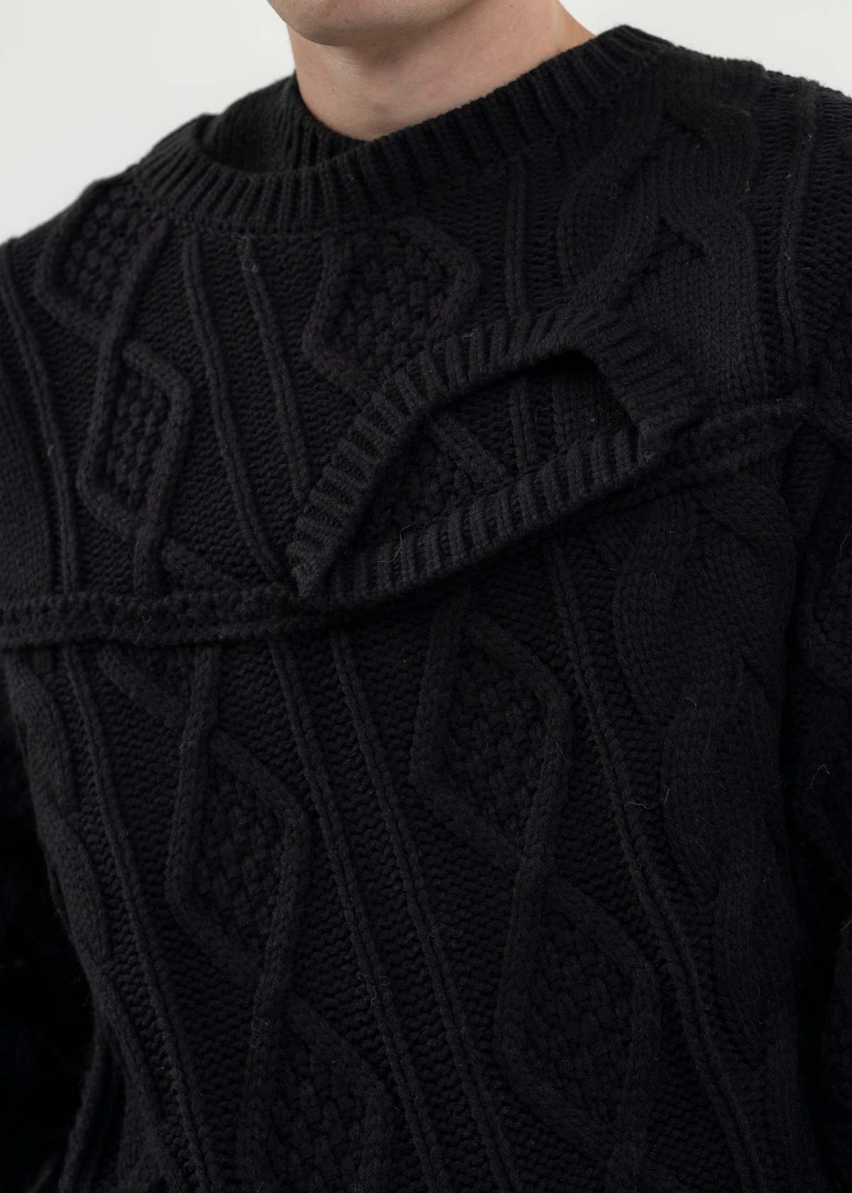 Feng Chen Wang Double-collar Cable Knit Jumper - Black | Garmentory