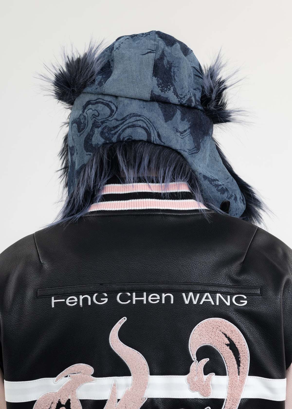 Feng Chen Wang Faux Fur Phoenix Pattern Denim Earmuffs Cap - Navy ...