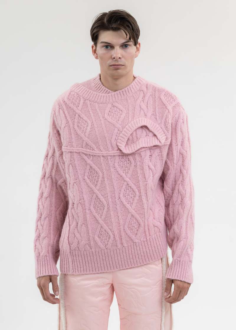 Feng Chen Wang Double-collar Cable Knit Jumper - Pink | Garmentory