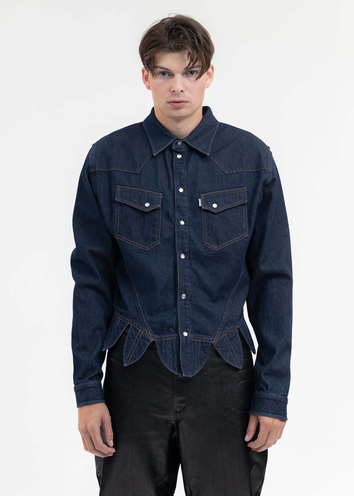Juntae Kim Corset Denim Shirts - Washed Blue | Garmentory