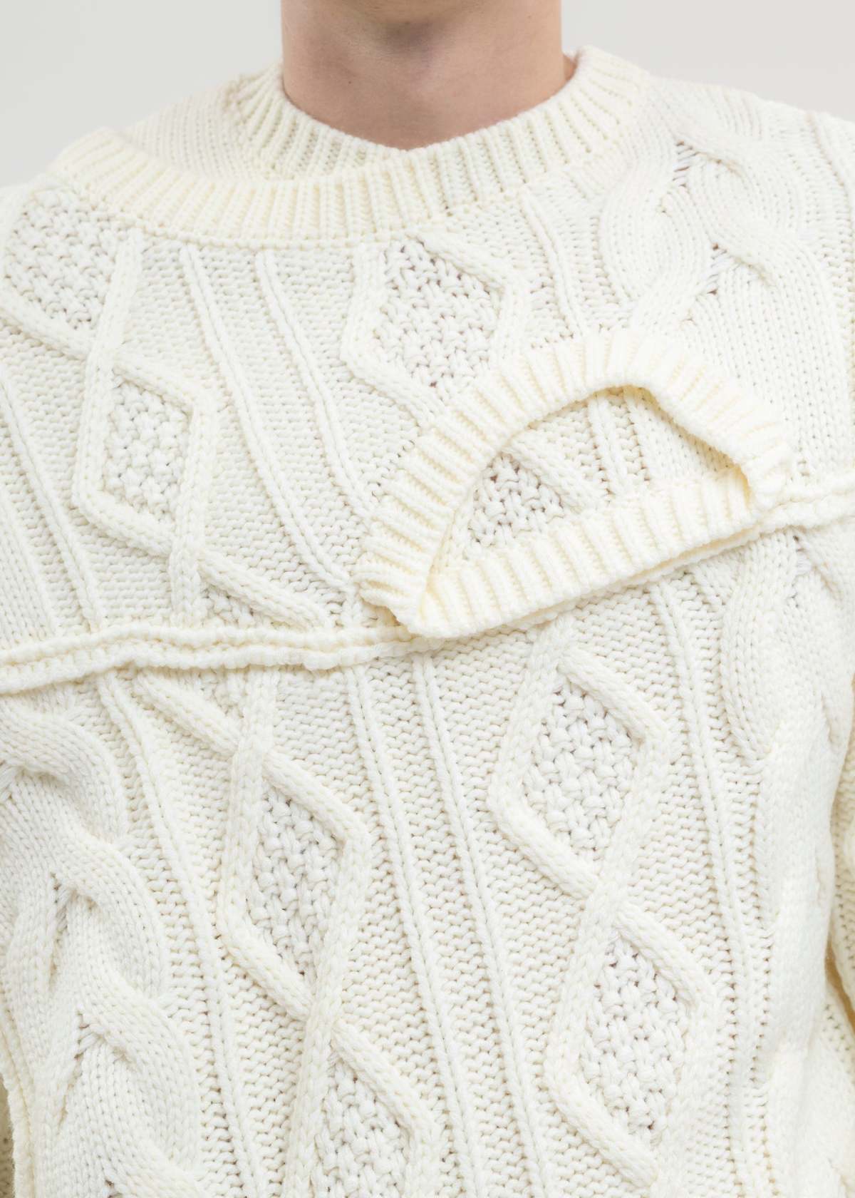 Feng Chen Wang Double-collar Cable Knit Jumper - White | Garmentory