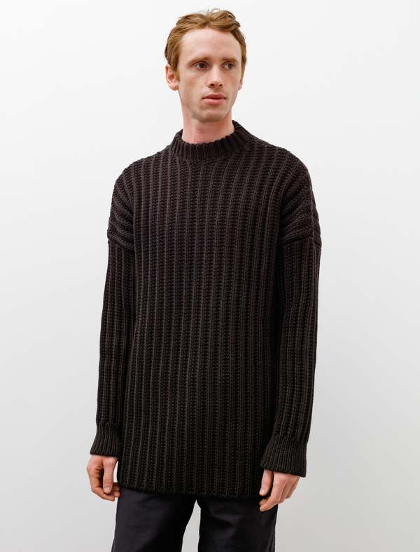 Crew Neck Open Rib Sweater - Brown