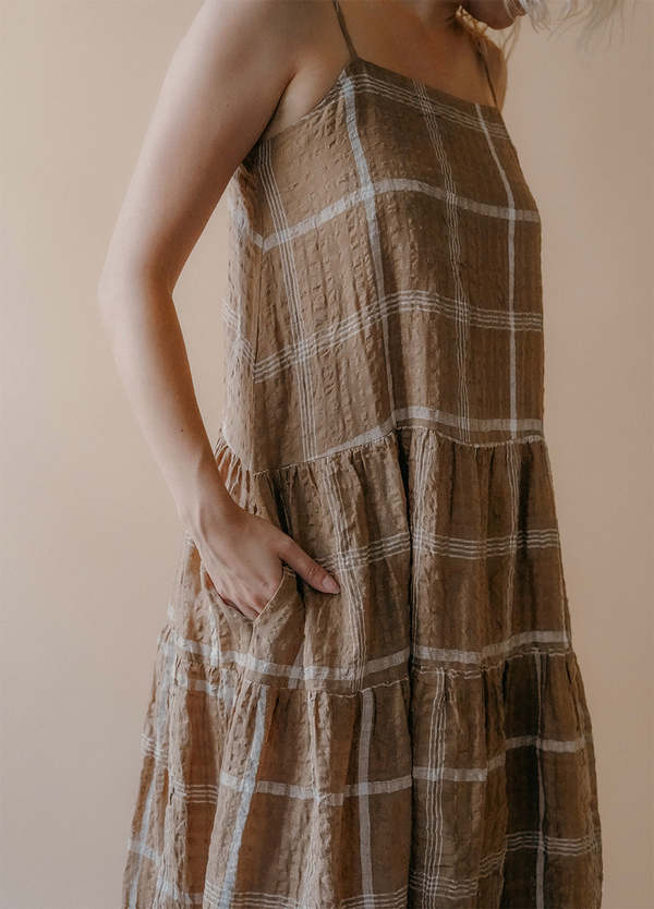 Amente Spaghetti Strap Tiered Dress - Brown Plaid | Garmentory