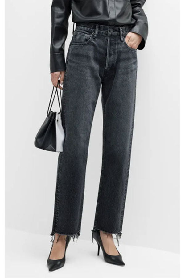 MOUSSY Detroit High Rise Wide Straight Ankle Jeans - Black