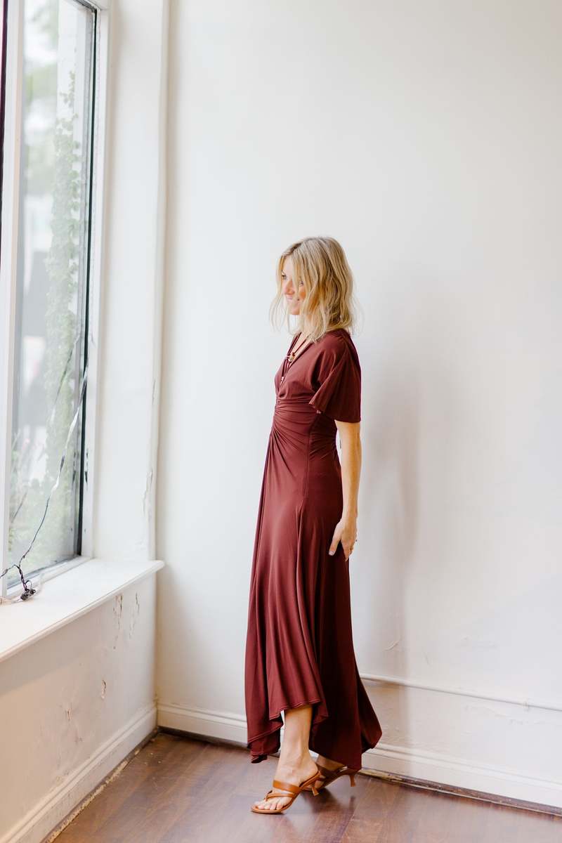 alc burgundy dress A.L.C. Burgundy Leather Maxi Dress by ALC