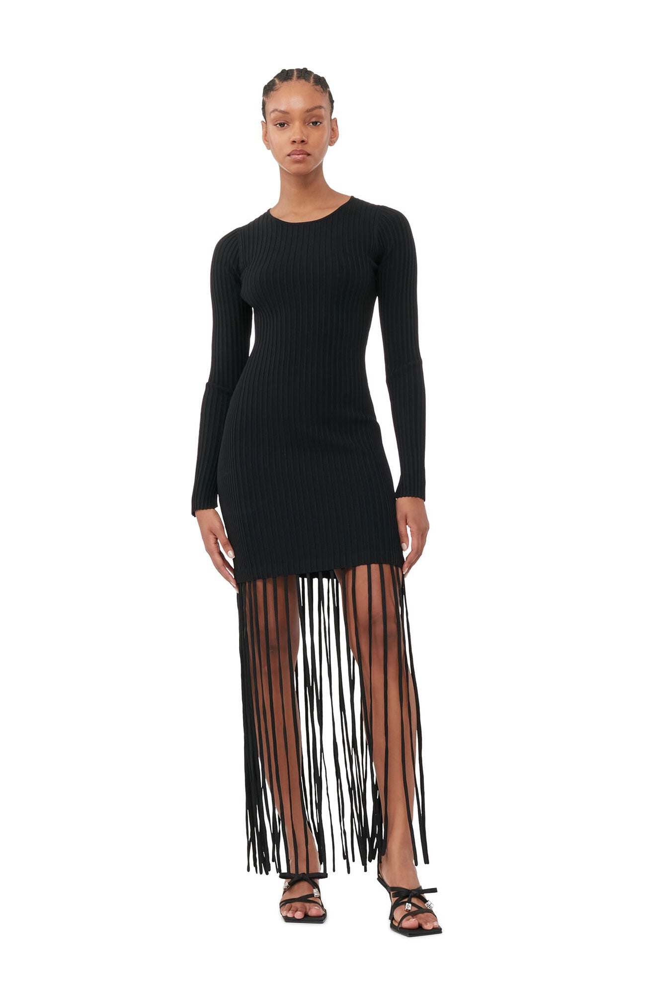 Ganni Melange Knit Fringe Mini Dress | Garmentory Ganni Melange Knit Fringe Mini Dress | Garmentory
