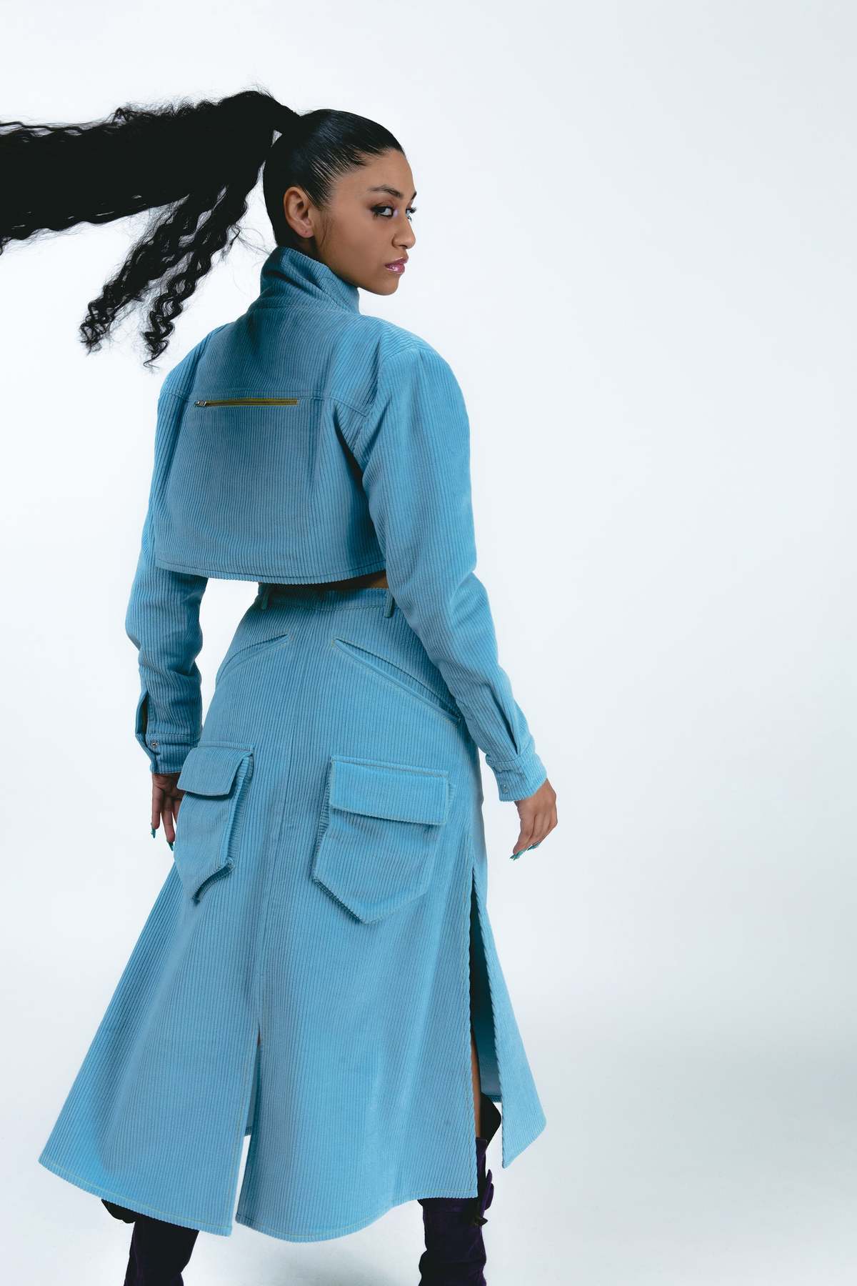 Abacaxi Crop Cargo Zipper Jacket - Blue - Image 2 of 5