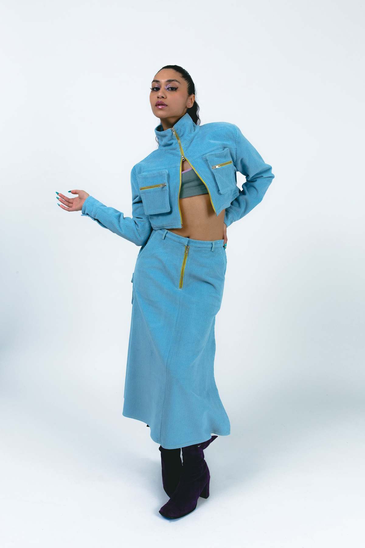 Abacaxi Crop Cargo Zipper Jacket - Blue - Image 3 of 5
