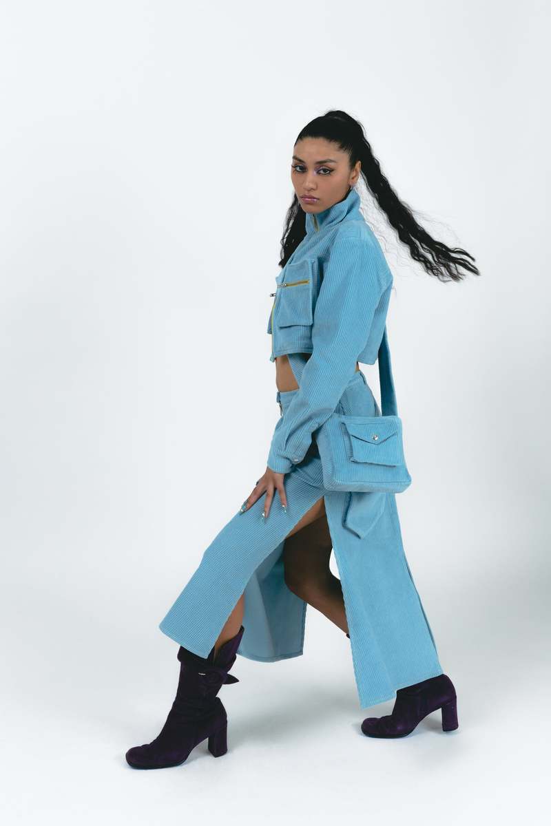 Abacaxi Crop Cargo Zipper Jacket - Blue