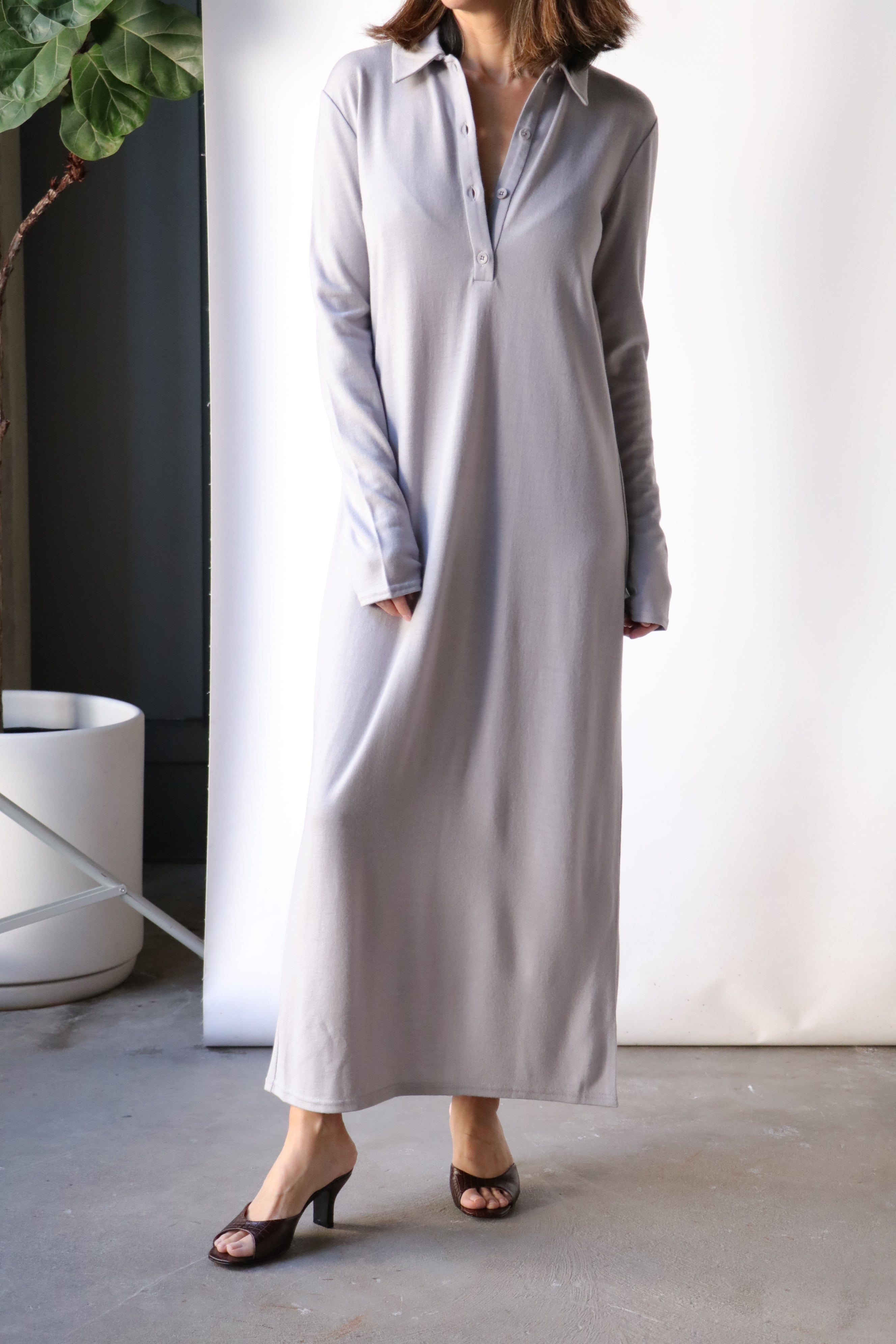 Tibi Wool Jersey Polo Shirtdress Grey Agate
