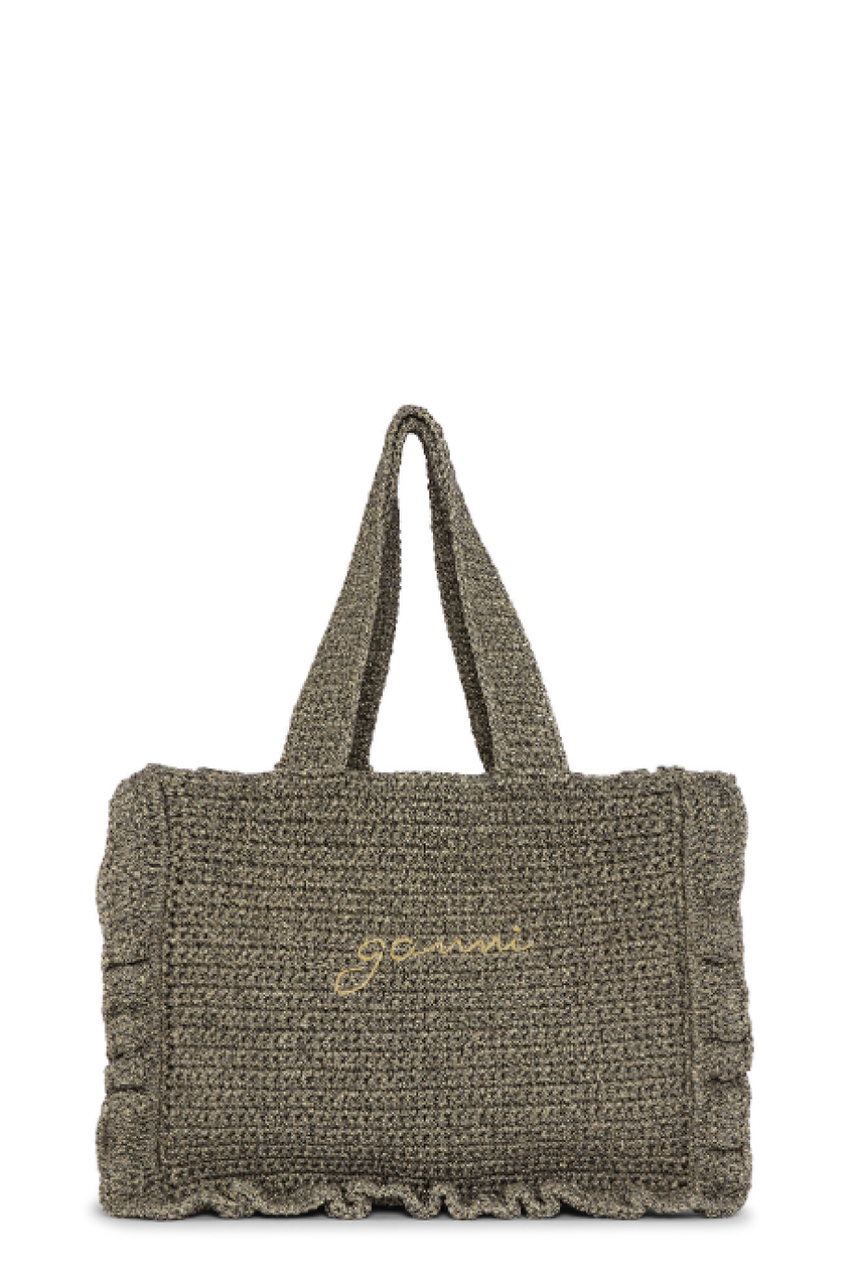 Ganni Cotton Crochet Frill Tote - Black | Garmentory