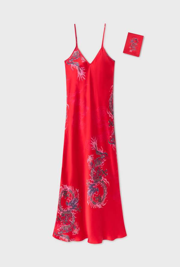 satin dragon dress RPLIFE Chinese Cute Dragon Head Satin Slip Dress, Sexy V Neck Satin Cami  Sleep Dress, S-XXL at Amazon Women's Clothing store