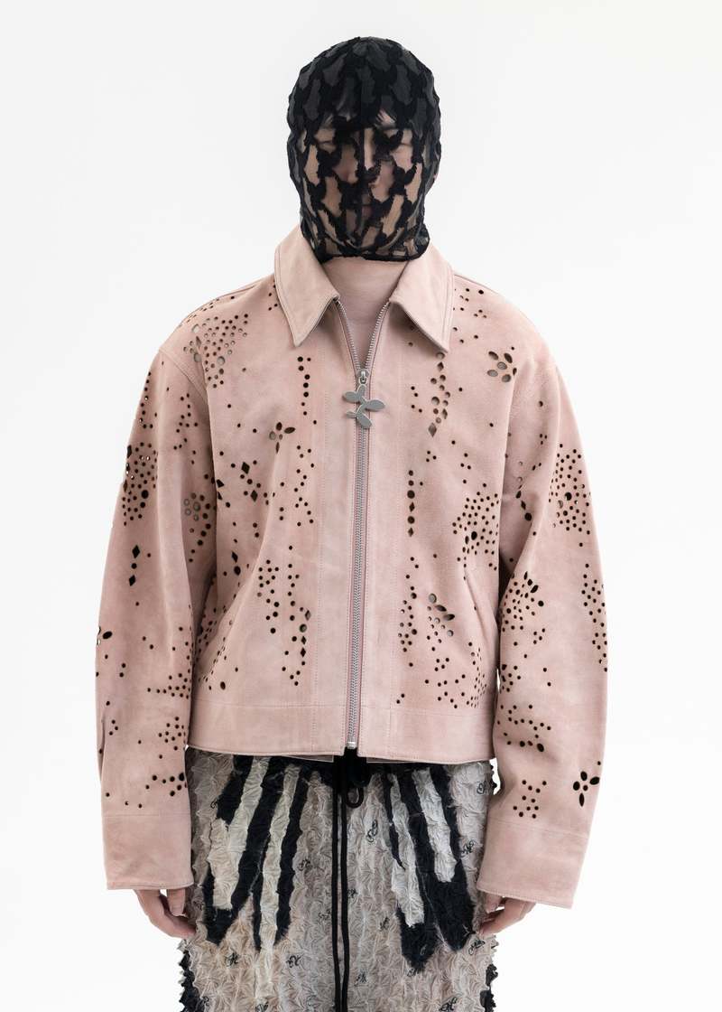 MASU SALMON GALAXY CUT LEATHER JACKET - Pink | Garmentory