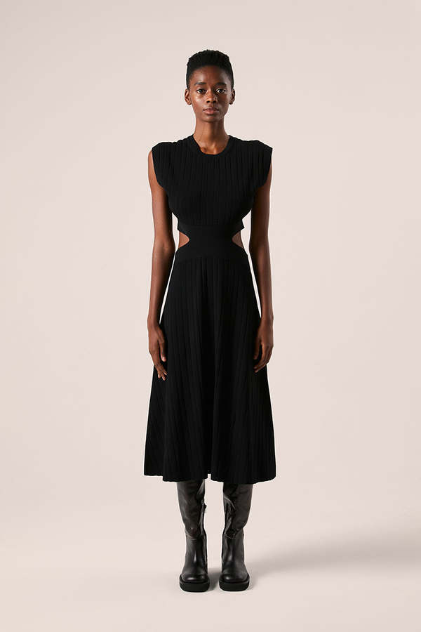 dress with rib cut out Rainbow Women's Rib Knit Cut Out Back Midi Tank Dress, Size: XL, Black