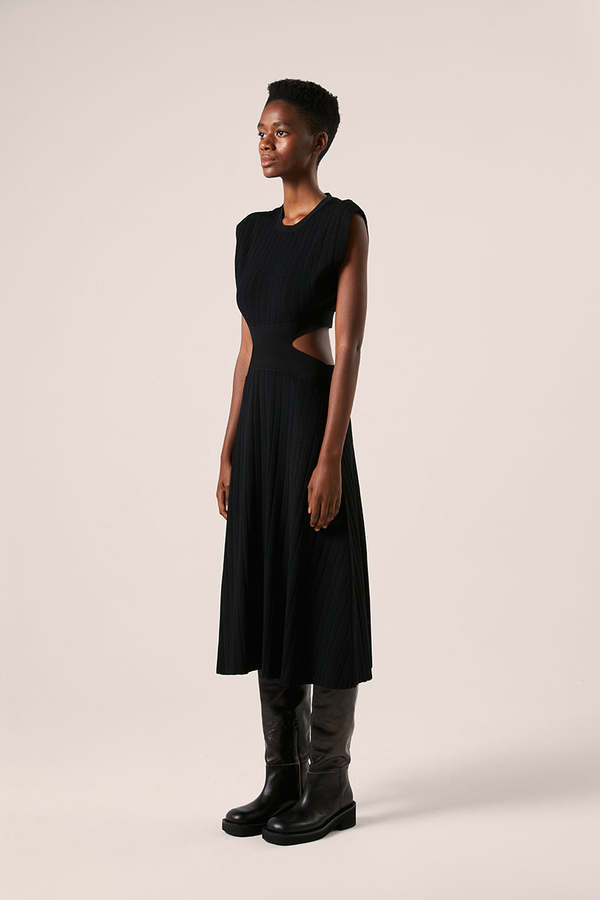Proenza Schouler Pointelle Rib Cut Out Knit Dress - Black | Garmentory