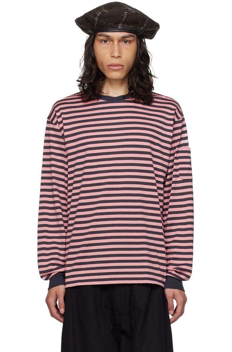 Needles Pink & Gray Striped Long Sleeve T-Shirt - Charcoal
